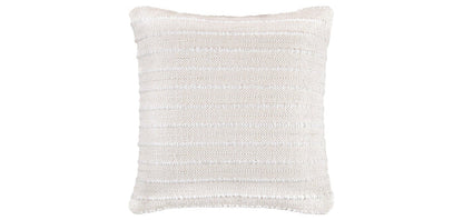 Off-white textured square throw pillow with subtle horizontal stripes