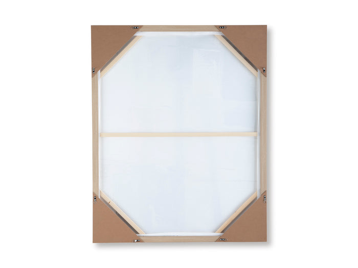 Trailport wall art backing with pale frame edges, hex-style view from the back