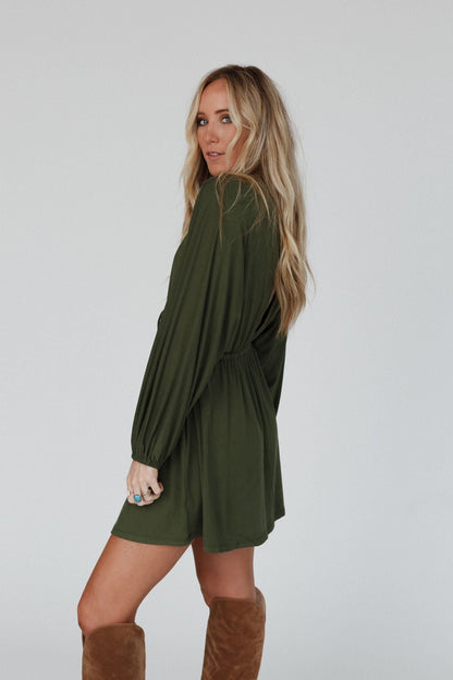 The Nest Sweet Vacay Long Sleeve Dress - Super Olive