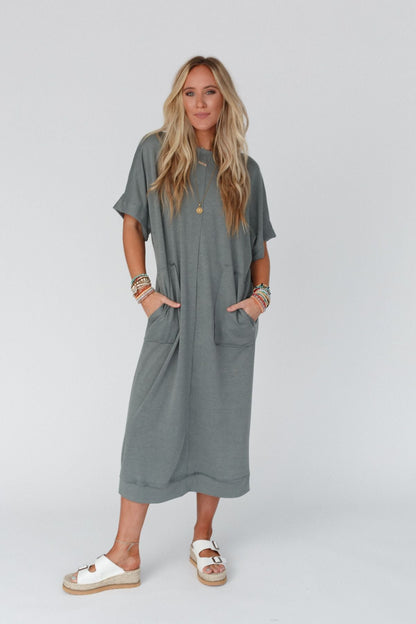 The Nest Laurel Short Sleeve Maxi Dress - Olive