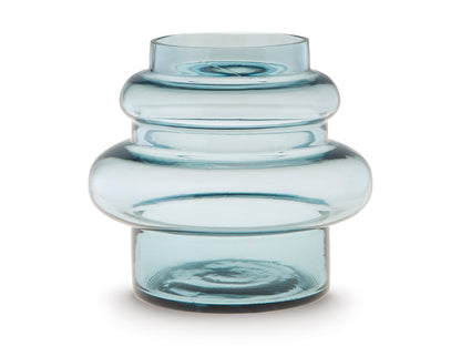 Clear blue glass vase, rounded bulb body with flared top