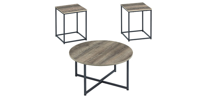 Round and square metal side table set with gray wood tops