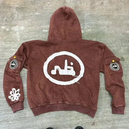 Y2K Mysterious Needlework Zipper Hoodie